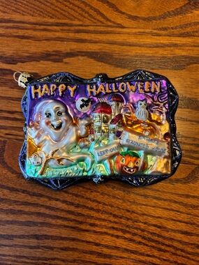 Rare Christopher Radko Happy Halloween Iridescent Glass Ornament Ghost & Pumpkin